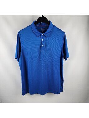 Michel Rouen Shirt Mens XL Blue Striped Performance Golf Polo S/S Arm Logo